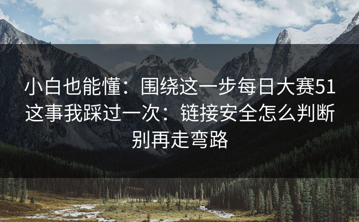 小白也能懂：围绕这一步每日大赛51这事我踩过一次：链接安全怎么判断别再走弯路