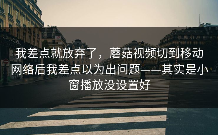 我差点就放弃了,蘑菇视频切到移动网络后我差点以为出问题——其实是小窗播放没设置好 我差点就放弃了,蘑菇视频切到移动网络后我差点以为出问题——其实是小窗播放没设置好